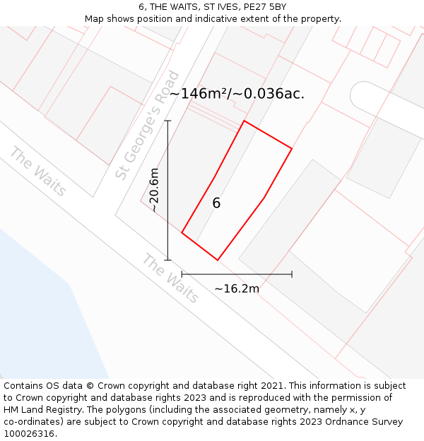 6, THE WAITS, ST IVES, PE27 5BY: Plot and title map