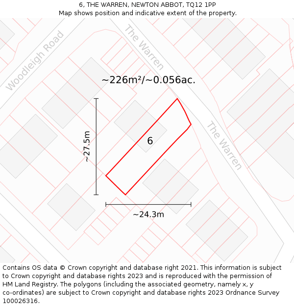 6, THE WARREN, NEWTON ABBOT, TQ12 1PP: Plot and title map