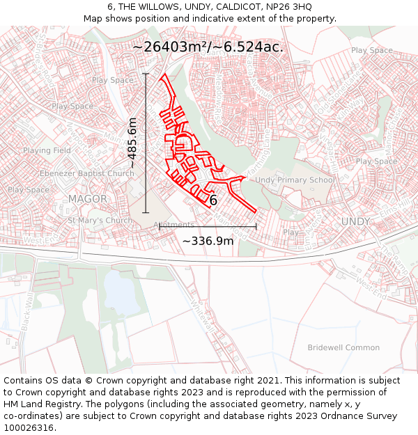 6, THE WILLOWS, UNDY, CALDICOT, NP26 3HQ: Plot and title map