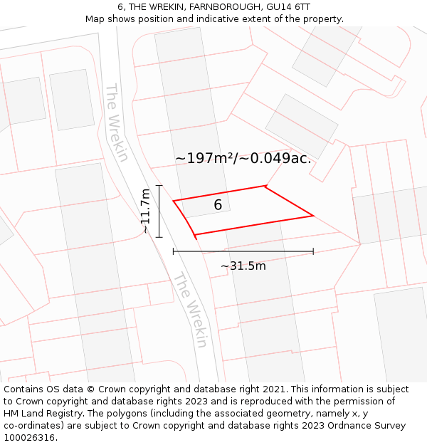 6, THE WREKIN, FARNBOROUGH, GU14 6TT: Plot and title map