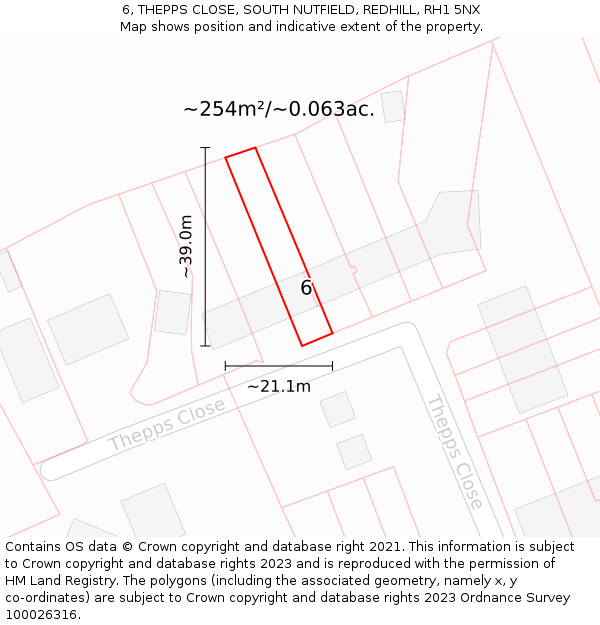 6, THEPPS CLOSE, SOUTH NUTFIELD, REDHILL, RH1 5NX: Plot and title map