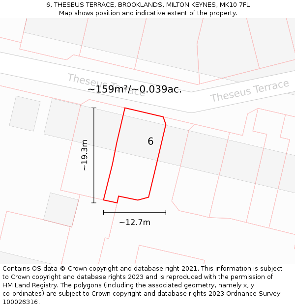 6, THESEUS TERRACE, BROOKLANDS, MILTON KEYNES, MK10 7FL: Plot and title map