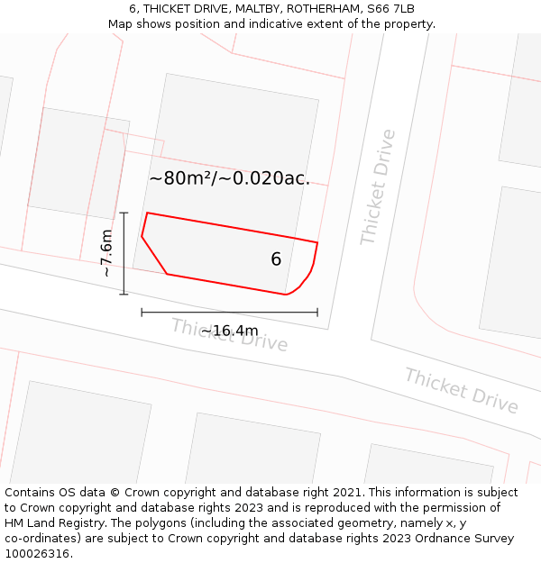 6, THICKET DRIVE, MALTBY, ROTHERHAM, S66 7LB: Plot and title map