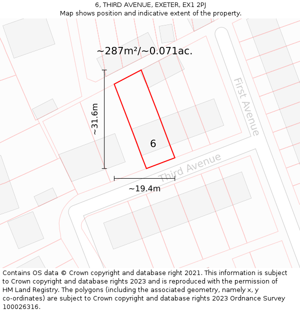 6, THIRD AVENUE, EXETER, EX1 2PJ: Plot and title map