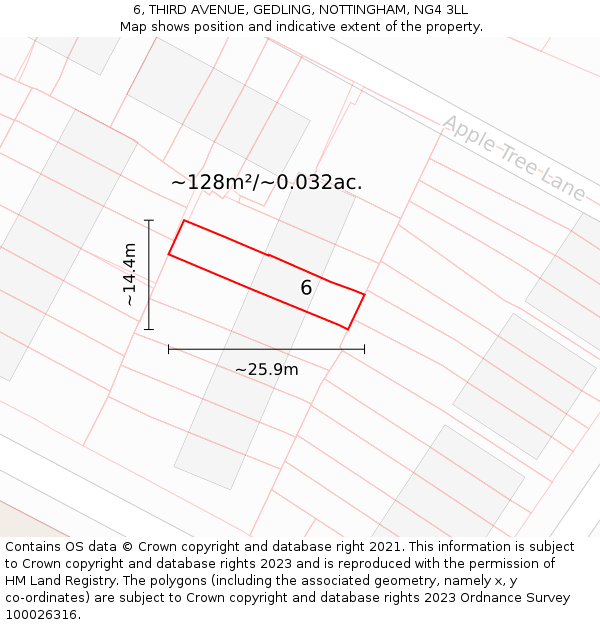 6, THIRD AVENUE, GEDLING, NOTTINGHAM, NG4 3LL: Plot and title map