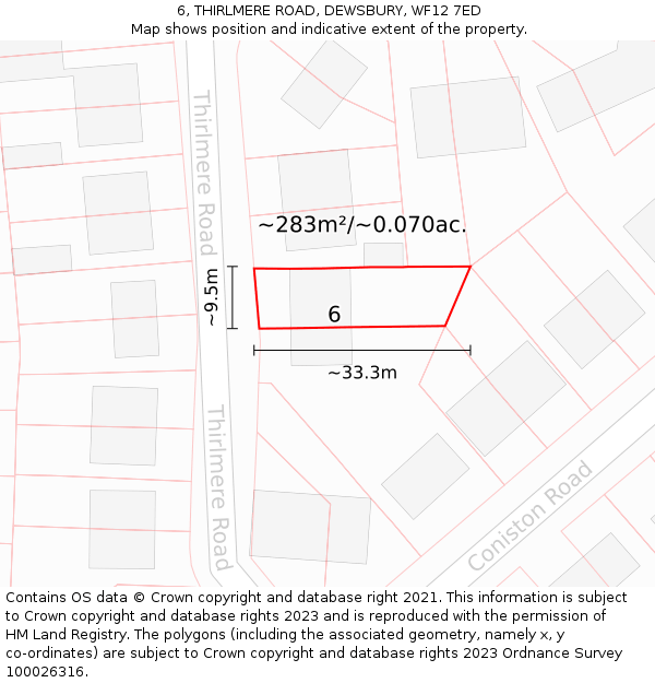 6, THIRLMERE ROAD, DEWSBURY, WF12 7ED: Plot and title map