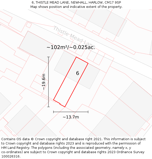 6, THISTLE MEAD LANE, NEWHALL, HARLOW, CM17 9SP: Plot and title map
