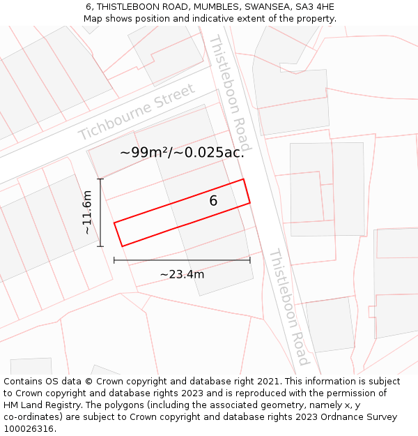 6, THISTLEBOON ROAD, MUMBLES, SWANSEA, SA3 4HE: Plot and title map