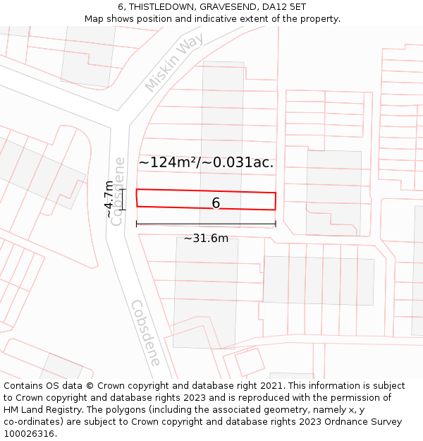 6, THISTLEDOWN, GRAVESEND, DA12 5ET: Plot and title map