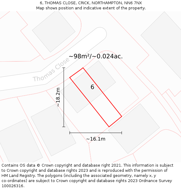 6, THOMAS CLOSE, CRICK, NORTHAMPTON, NN6 7NX: Plot and title map