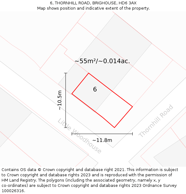 6, THORNHILL ROAD, BRIGHOUSE, HD6 3AX: Plot and title map