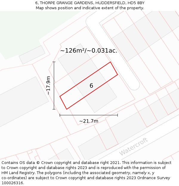 6, THORPE GRANGE GARDENS, HUDDERSFIELD, HD5 8BY: Plot and title map
