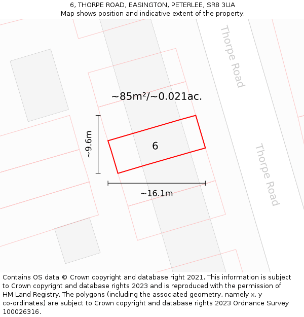 6, THORPE ROAD, EASINGTON, PETERLEE, SR8 3UA: Plot and title map