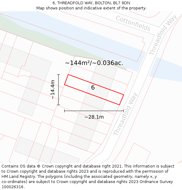 6, THREADFOLD WAY, BOLTON, BL7 9DN: Plot and title map