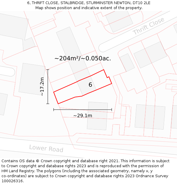 6, THRIFT CLOSE, STALBRIDGE, STURMINSTER NEWTON, DT10 2LE: Plot and title map