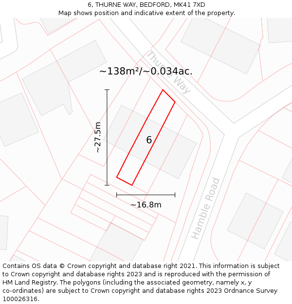 6, THURNE WAY, BEDFORD, MK41 7XD: Plot and title map