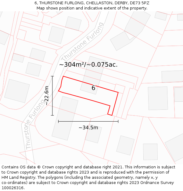 6, THURSTONE FURLONG, CHELLASTON, DERBY, DE73 5PZ: Plot and title map