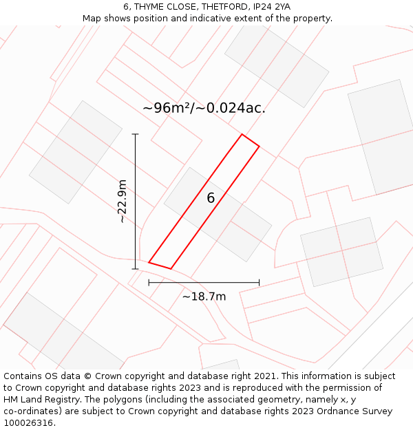 6, THYME CLOSE, THETFORD, IP24 2YA: Plot and title map