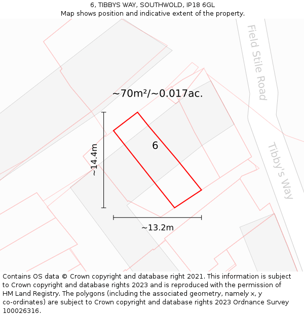 6, TIBBYS WAY, SOUTHWOLD, IP18 6GL: Plot and title map
