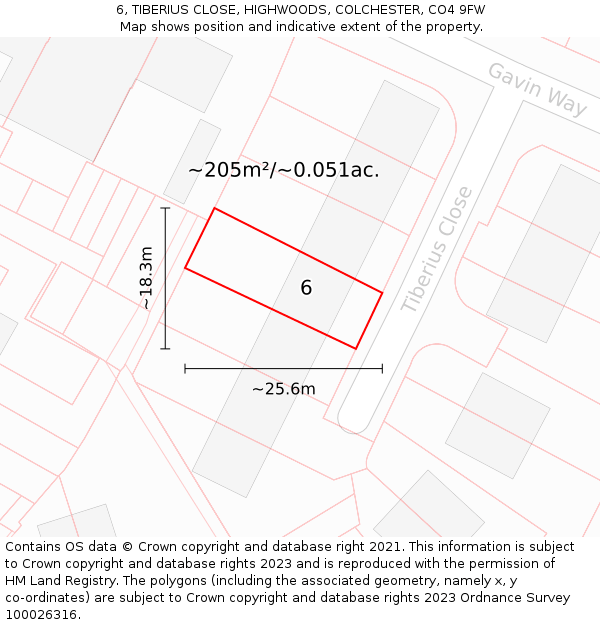 6, TIBERIUS CLOSE, HIGHWOODS, COLCHESTER, CO4 9FW: Plot and title map