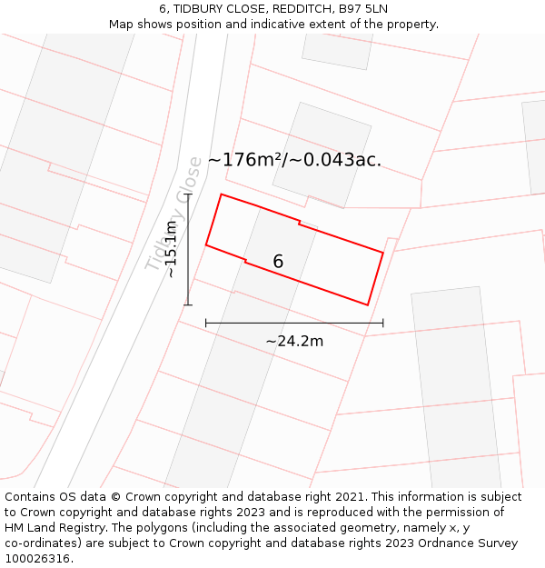 6, TIDBURY CLOSE, REDDITCH, B97 5LN: Plot and title map