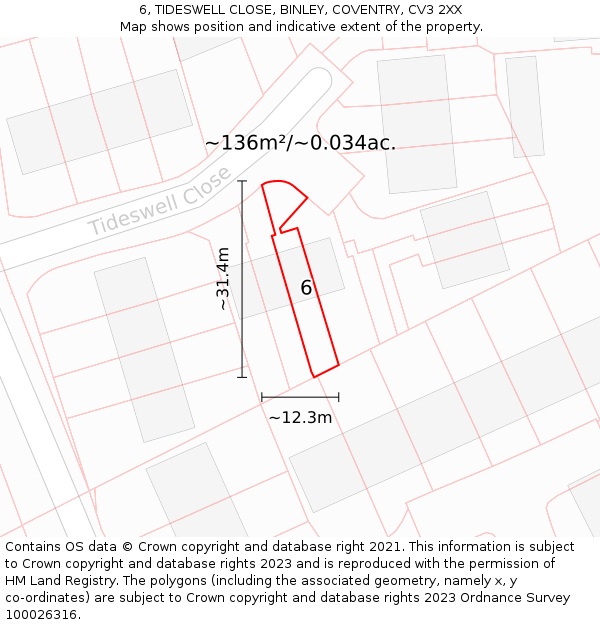 6, TIDESWELL CLOSE, BINLEY, COVENTRY, CV3 2XX: Plot and title map