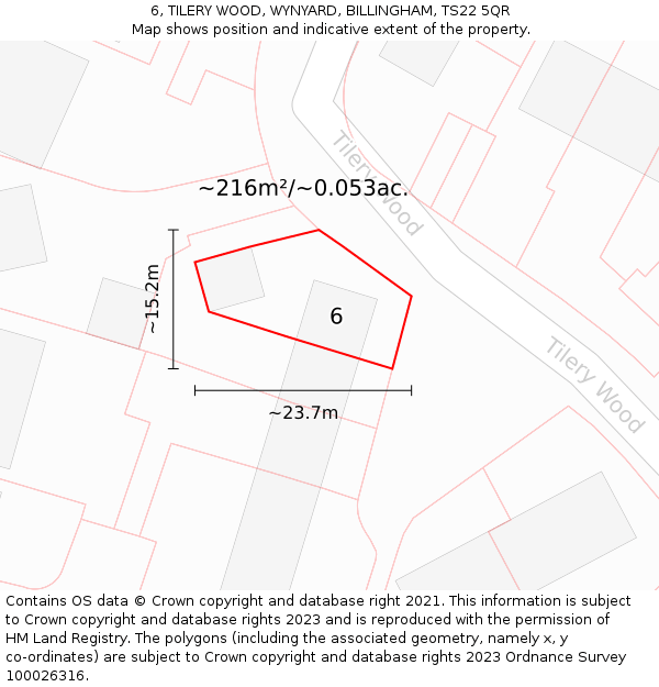 6, TILERY WOOD, WYNYARD, BILLINGHAM, TS22 5QR: Plot and title map
