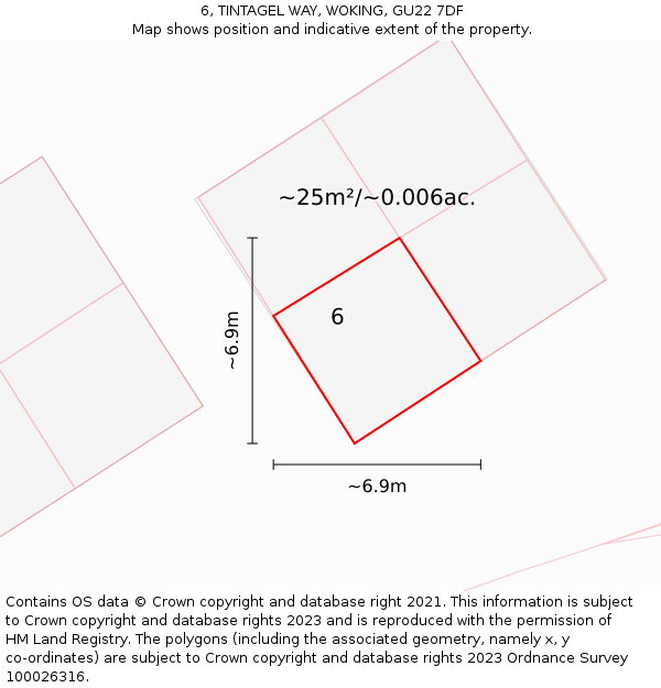 6, TINTAGEL WAY, WOKING, GU22 7DF: Plot and title map