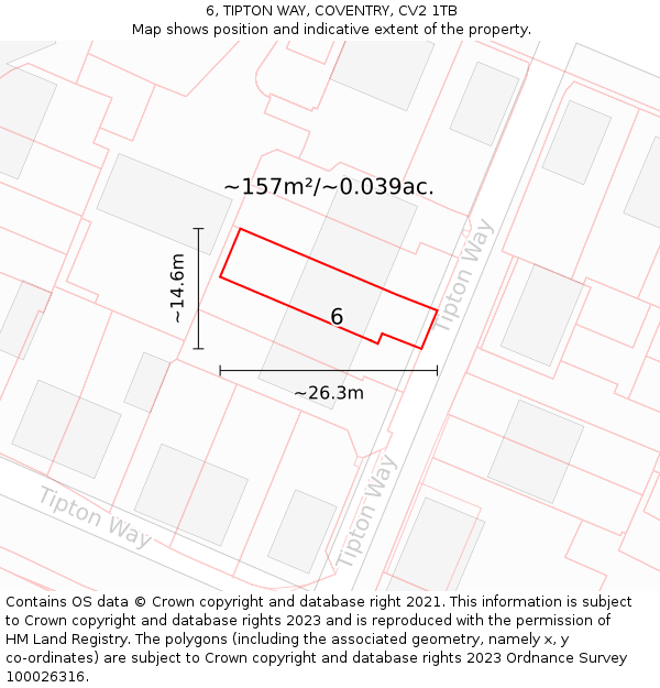 6, TIPTON WAY, COVENTRY, CV2 1TB: Plot and title map