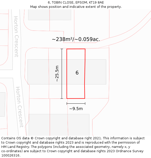 6, TOBIN CLOSE, EPSOM, KT19 8AE: Plot and title map