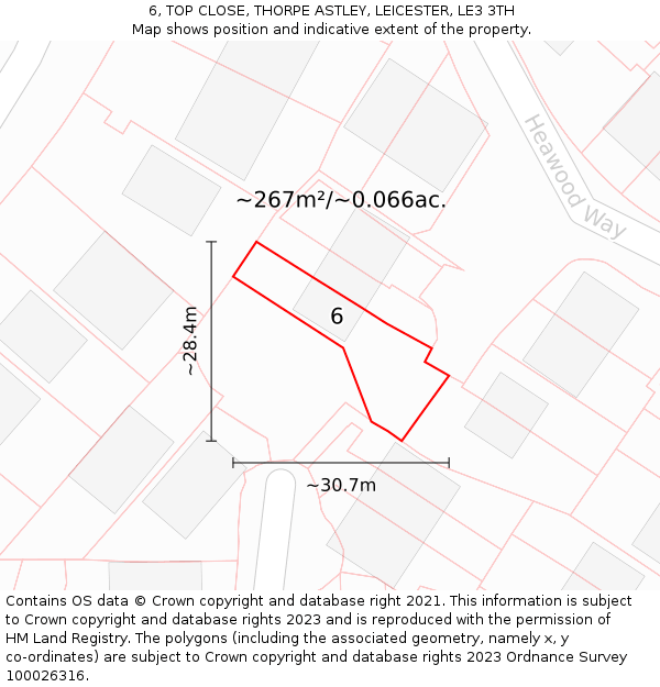 6, TOP CLOSE, THORPE ASTLEY, LEICESTER, LE3 3TH: Plot and title map