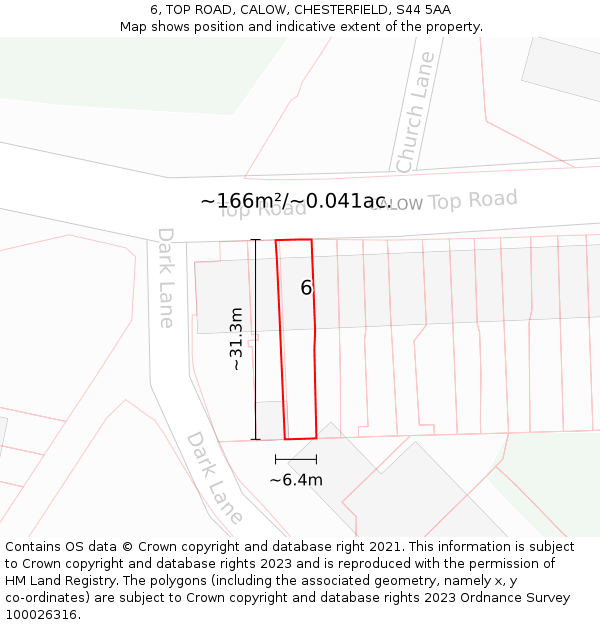 6, TOP ROAD, CALOW, CHESTERFIELD, S44 5AA: Plot and title map