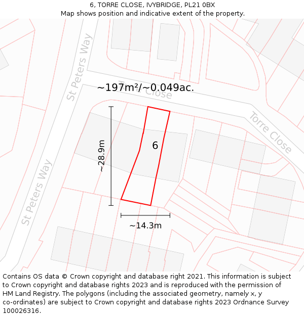 6, TORRE CLOSE, IVYBRIDGE, PL21 0BX: Plot and title map