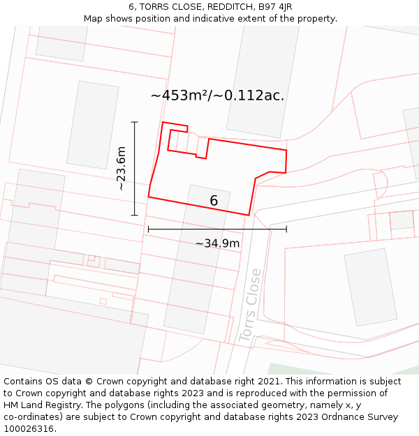6, TORRS CLOSE, REDDITCH, B97 4JR: Plot and title map