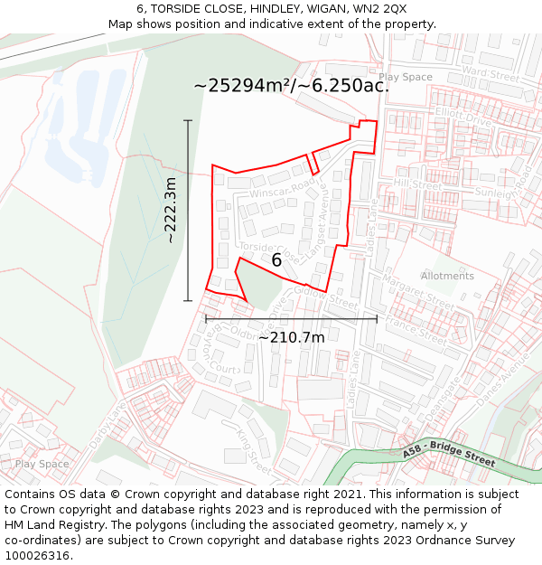 6, TORSIDE CLOSE, HINDLEY, WIGAN, WN2 2QX: Plot and title map