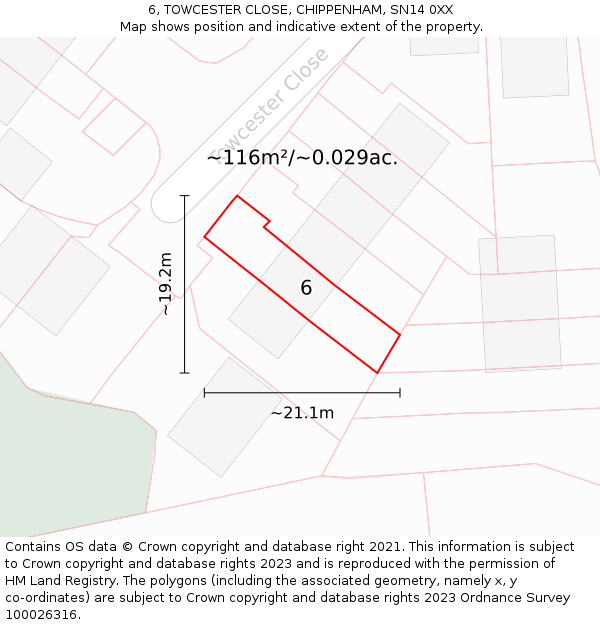 6, TOWCESTER CLOSE, CHIPPENHAM, SN14 0XX: Plot and title map