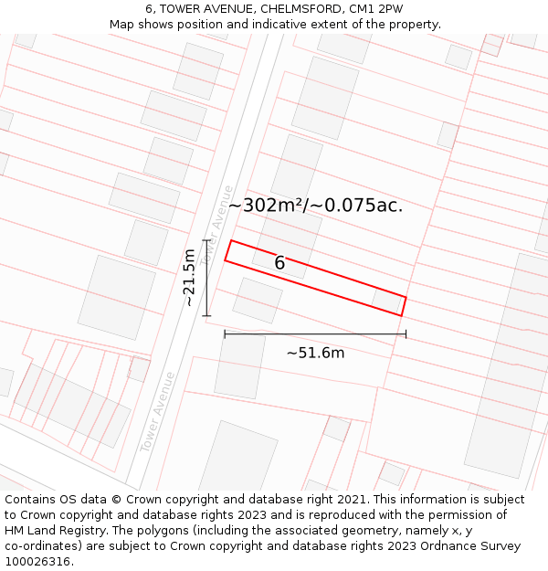 6, TOWER AVENUE, CHELMSFORD, CM1 2PW: Plot and title map