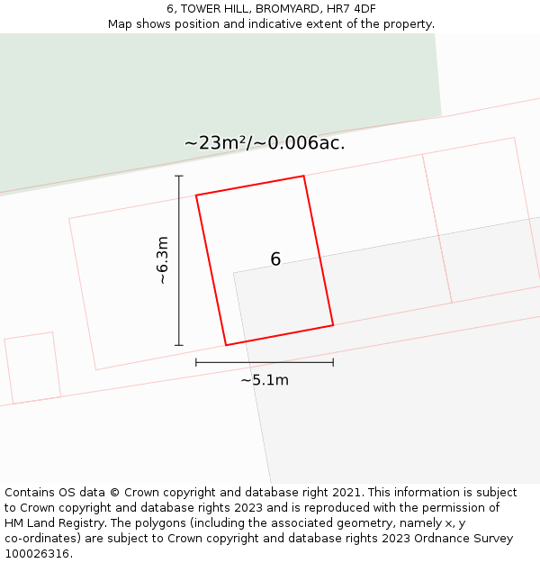 6, TOWER HILL, BROMYARD, HR7 4DF: Plot and title map