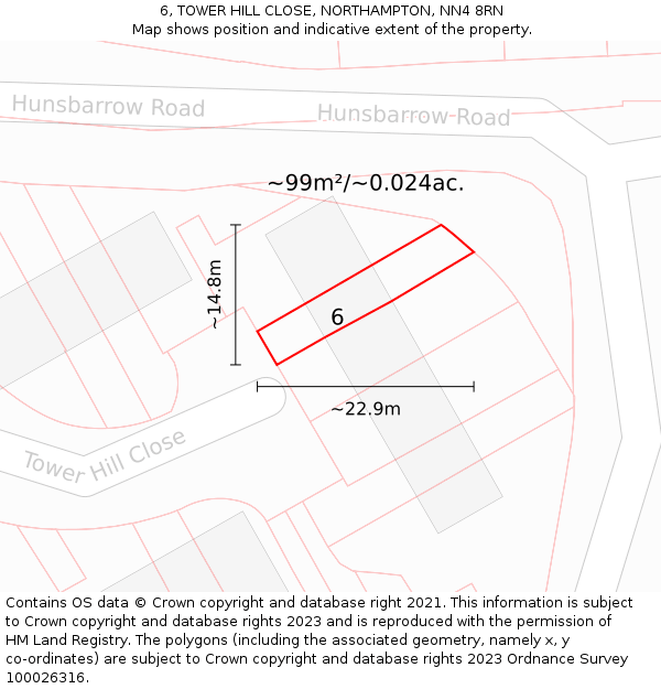 6, TOWER HILL CLOSE, NORTHAMPTON, NN4 8RN: Plot and title map