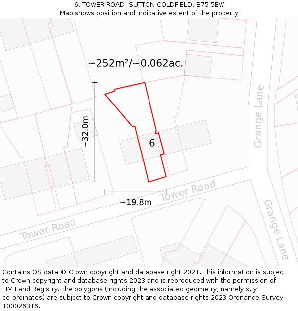 6, TOWER ROAD, SUTTON COLDFIELD, B75 5EW: Plot and title map