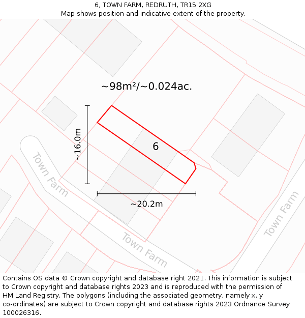 6, TOWN FARM, REDRUTH, TR15 2XG: Plot and title map