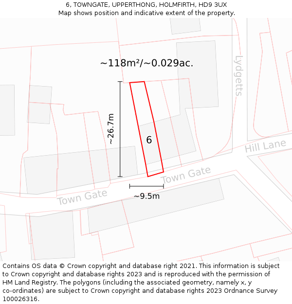 6, TOWNGATE, UPPERTHONG, HOLMFIRTH, HD9 3UX: Plot and title map