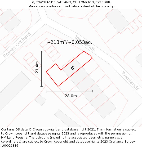 6, TOWNLANDS, WILLAND, CULLOMPTON, EX15 2RR: Plot and title map