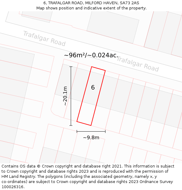 6, TRAFALGAR ROAD, MILFORD HAVEN, SA73 2AS: Plot and title map