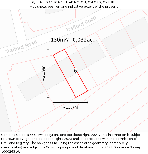 6, TRAFFORD ROAD, HEADINGTON, OXFORD, OX3 8BE: Plot and title map