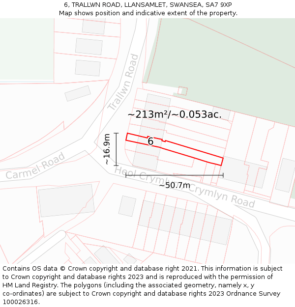 6, TRALLWN ROAD, LLANSAMLET, SWANSEA, SA7 9XP: Plot and title map