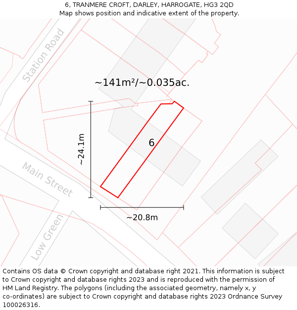 6, TRANMERE CROFT, DARLEY, HARROGATE, HG3 2QD: Plot and title map