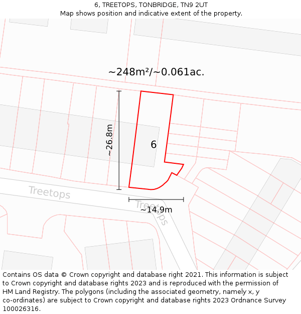 6, TREETOPS, TONBRIDGE, TN9 2UT: Plot and title map
