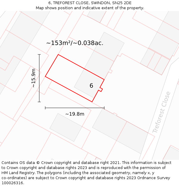 6, TREFOREST CLOSE, SWINDON, SN25 2DE: Plot and title map