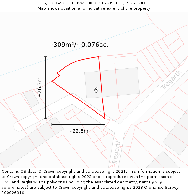 6, TREGARTH, PENWITHICK, ST AUSTELL, PL26 8UD: Plot and title map